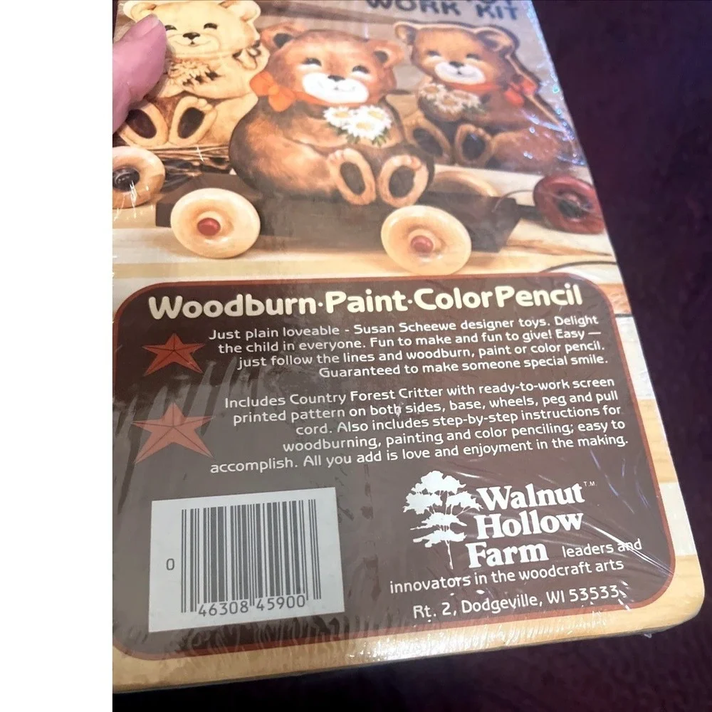 Susan Scheewe Walnut Hollow Country Forest Critter Honey Bear Pull Toy Kit NOS